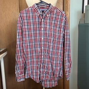 Tommy Hilfiger red blue plaid cotton button down shirt sz XL